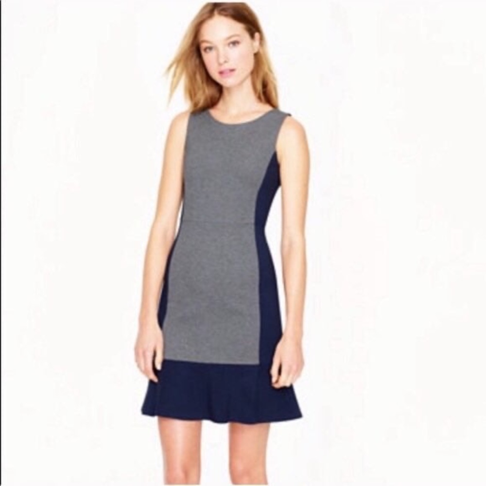 J. Crew Knit Colorblock Sheath Dress with Ruffle, Navy and Gray Size 0